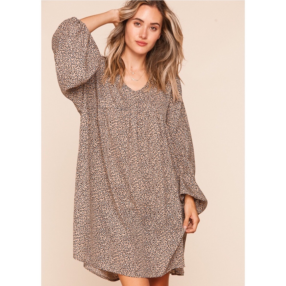 Leopard Print Light Bubble Long Sleeve Dress